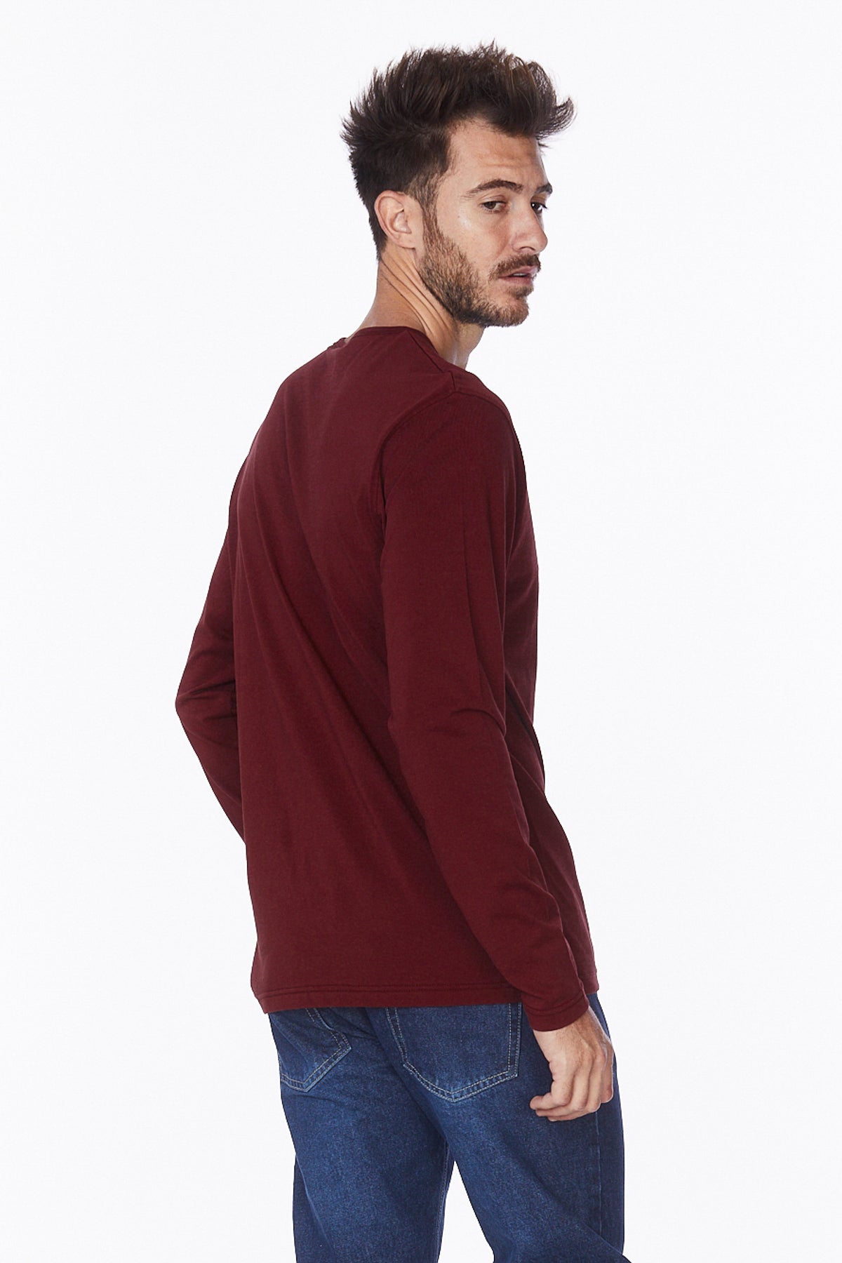 Henley Long Sleeves T-Shirt #Burgundy
