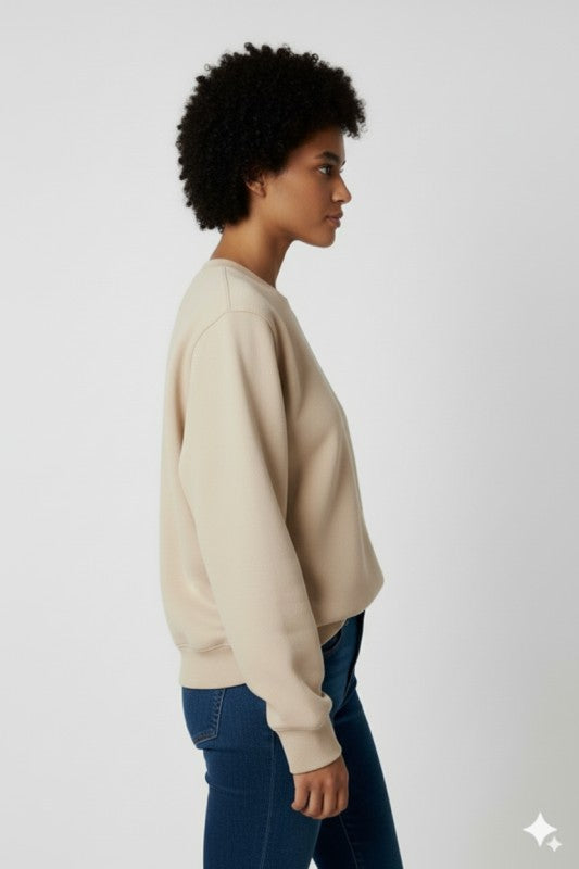 Unisex Fleece Crew Neck Sweatshirt #Sand