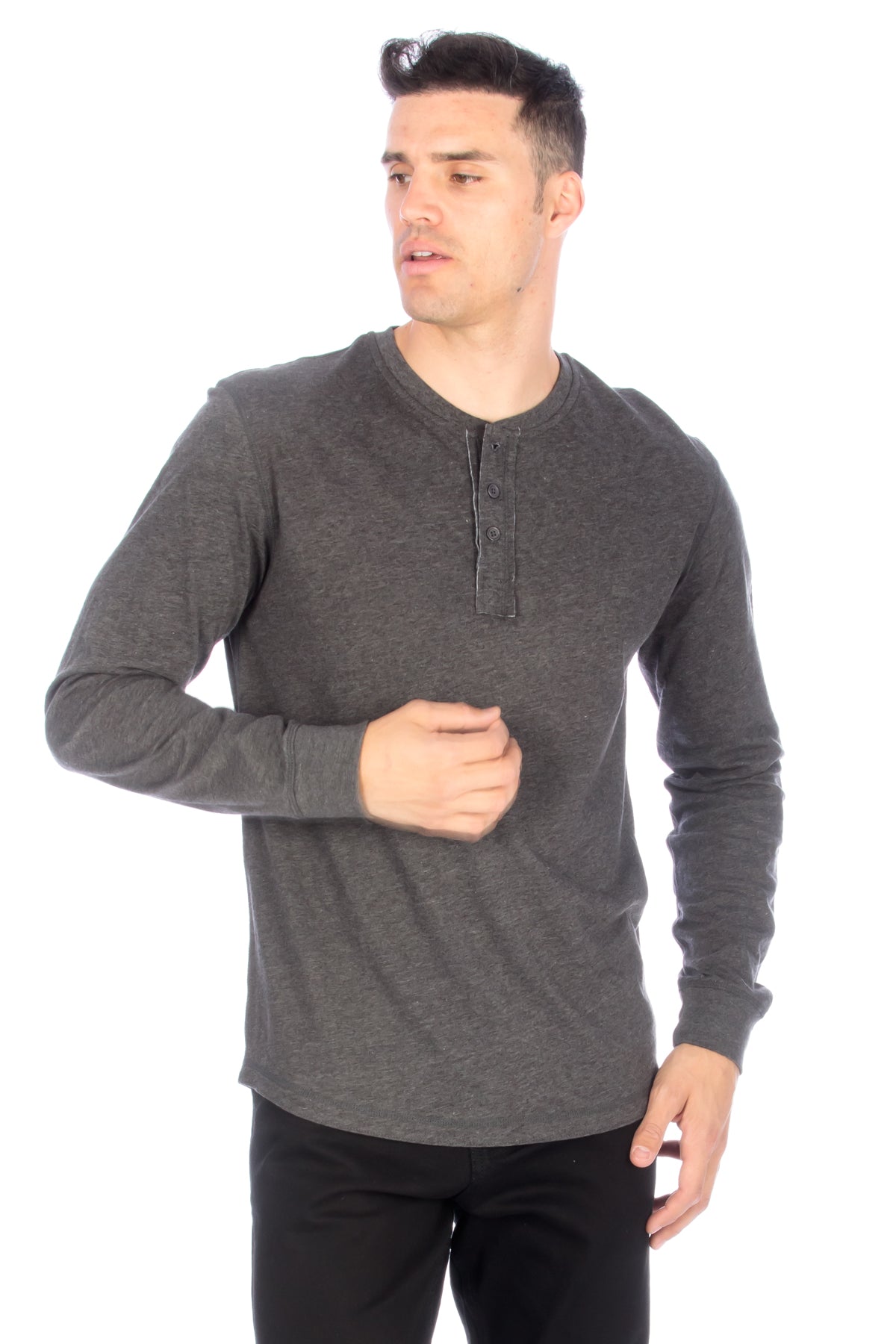 Long Sleeve Henley T-Shirt - Charcoal
