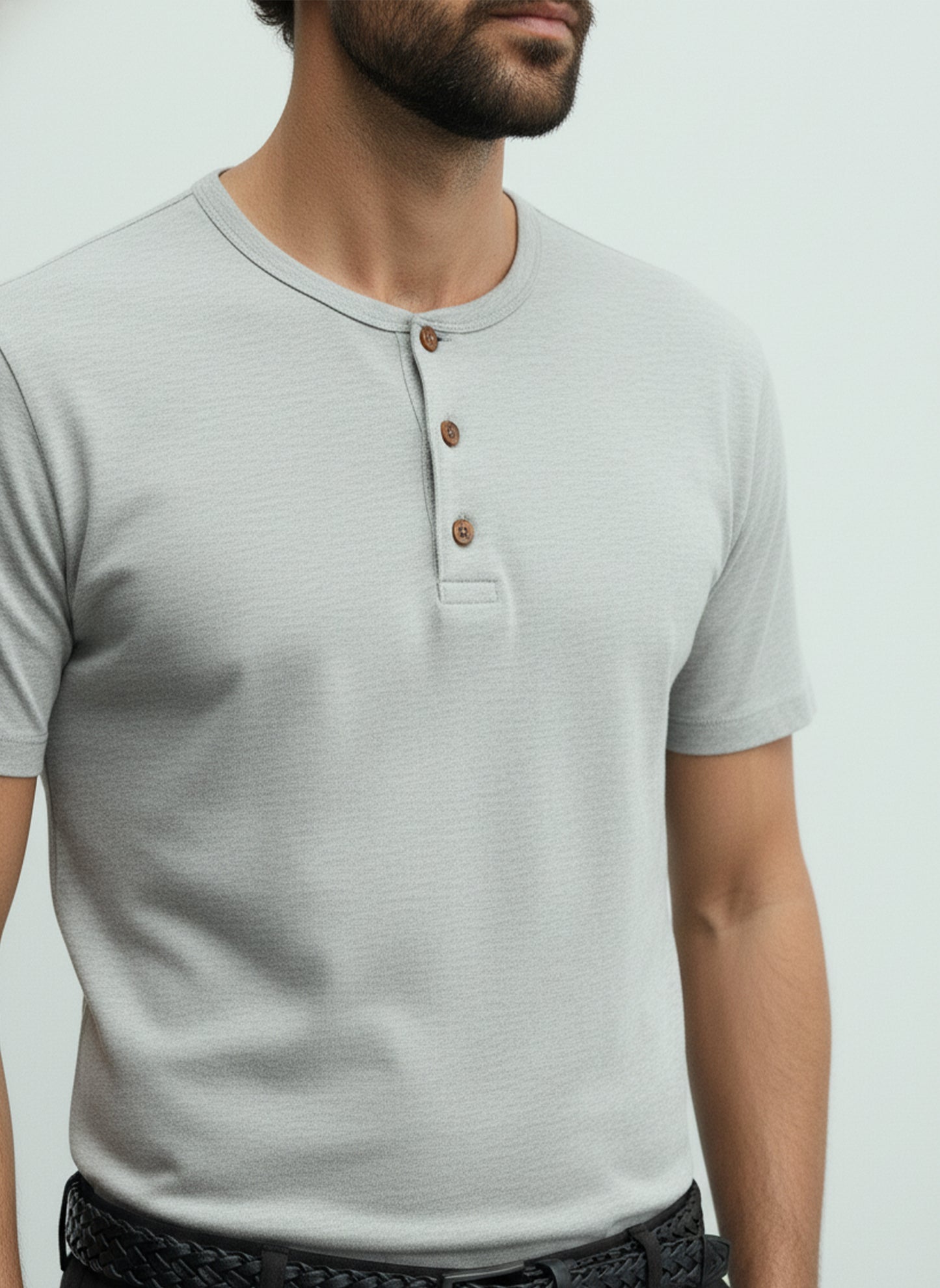 Men's Henley Short Sleeve T-Shirt #Grey