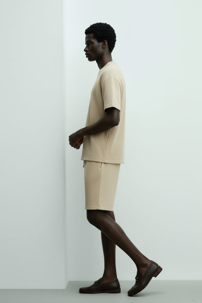 Men's Short Sleeve Textured T-Shirt & Shorts (Khaki)