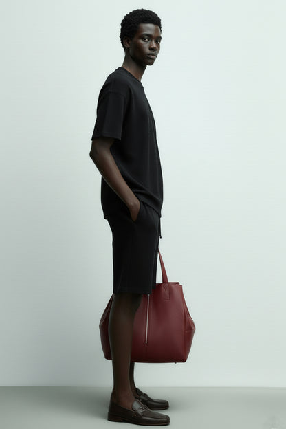 Men's Short Sleeve Textured T-Shirt & Shorts (New Black)