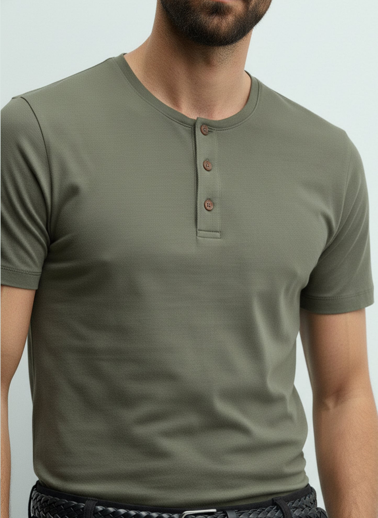 Men's Henley Short Sleeve T-Shirt #Olive