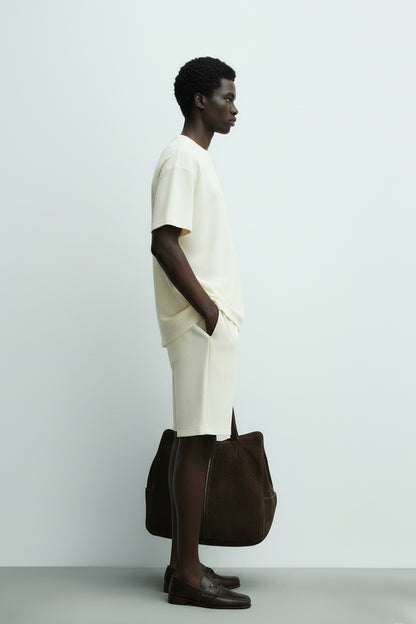 Men's Short Sleeve Textured T-Shirt & Shorts (Apricot)