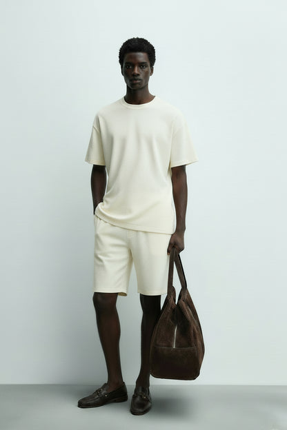 Men's Short Sleeve Textured T-Shirt & Shorts (Apricot)