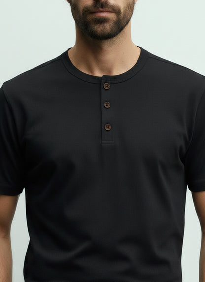 Men's Henley Short Sleeve T-Shirt #Black