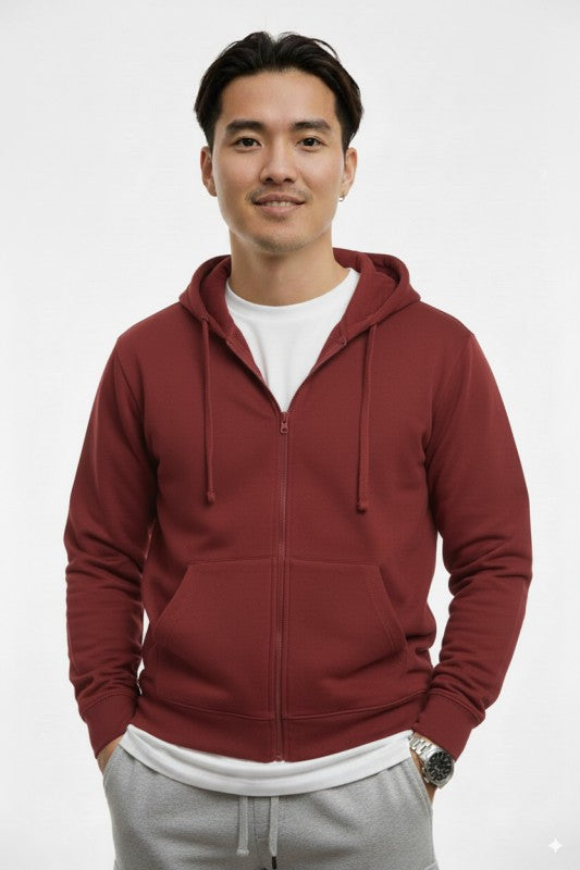 Unisex Fleece Zipper Hoodie #Burgundy