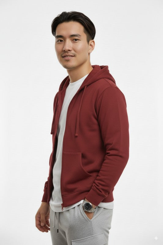 Unisex Fleece Zipper Hoodie #Burgundy