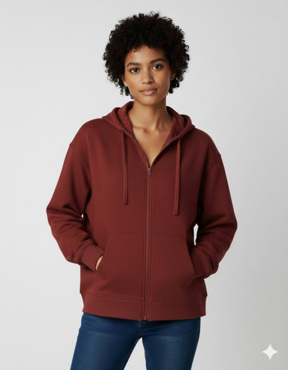 Unisex Fleece Zipper Hoodie #Burgundy