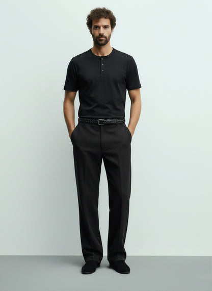 Men's Henley Short Sleeve T-Shirt #Black