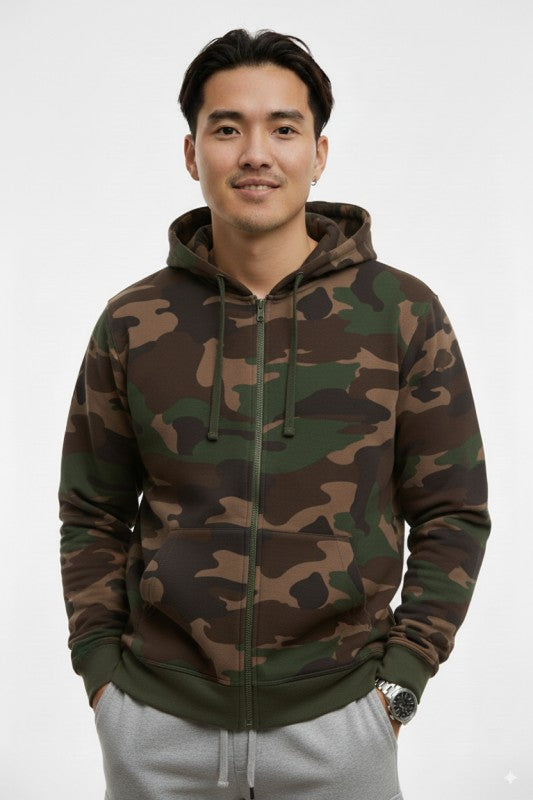 Unisex Fleece Zipper Hoodie #Camo
