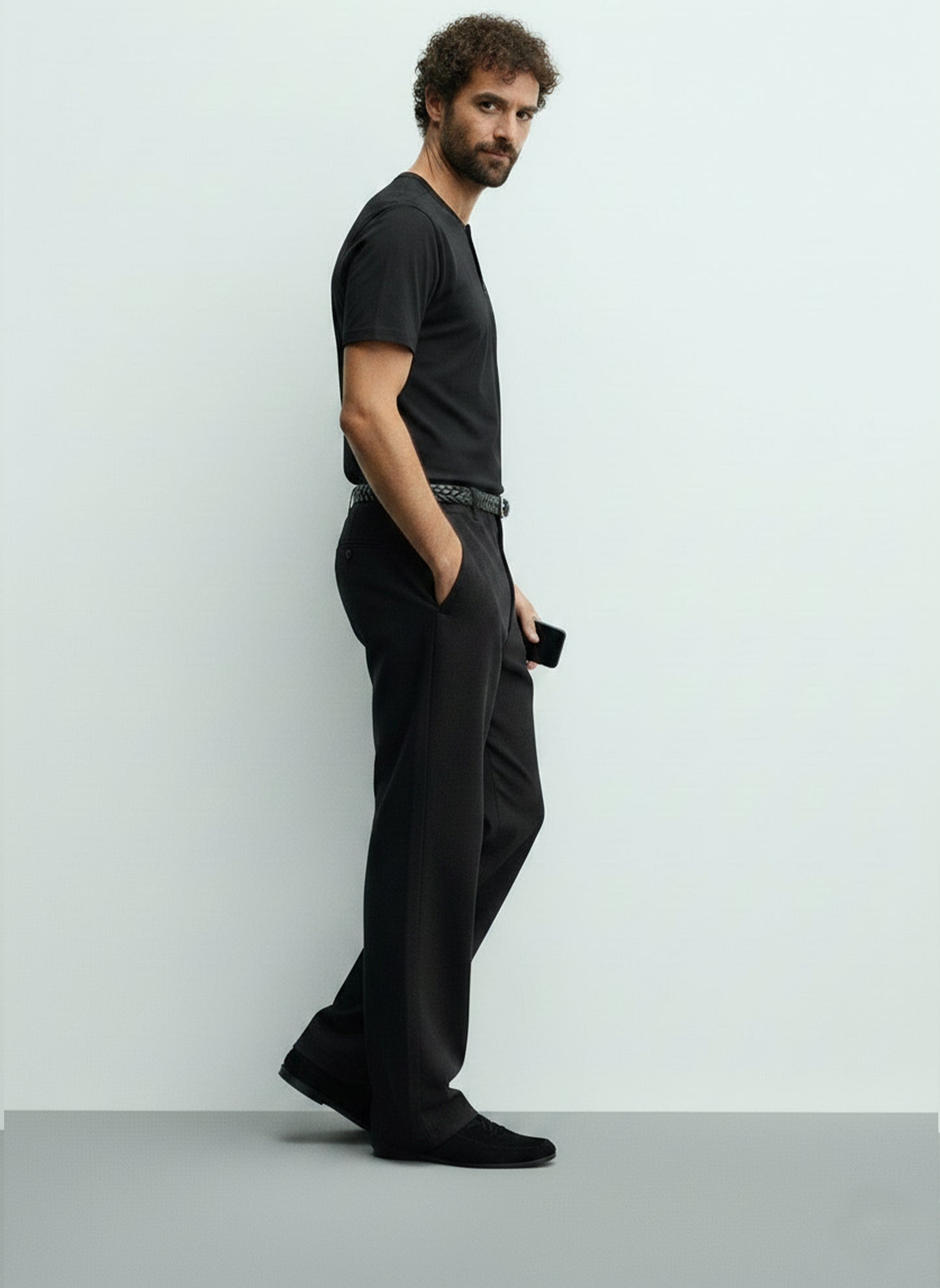 Men's Henley Short Sleeve T-Shirt #Black