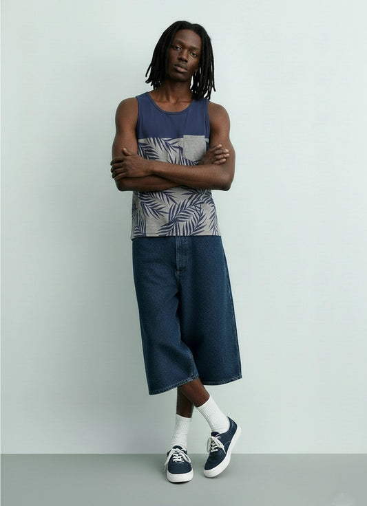 Navy Floral Printed Tank Top