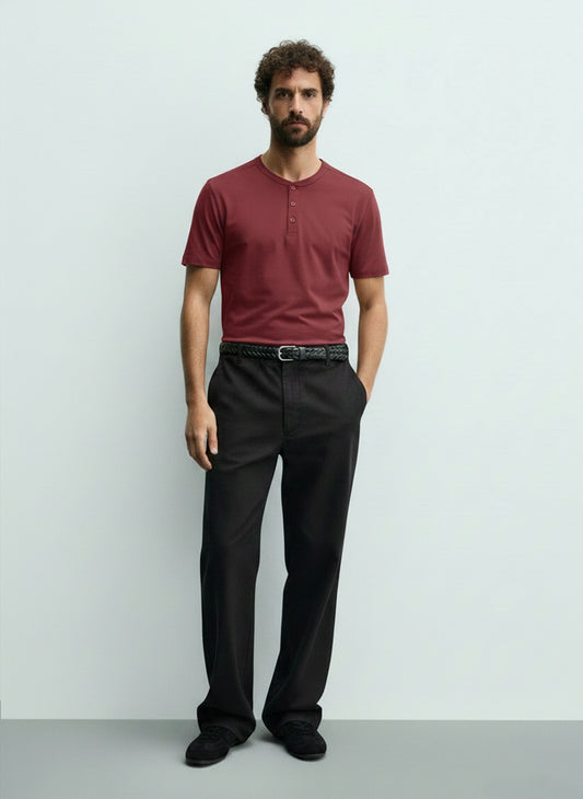 Men's Henley Short Sleeve T-Shirt #Burgundy