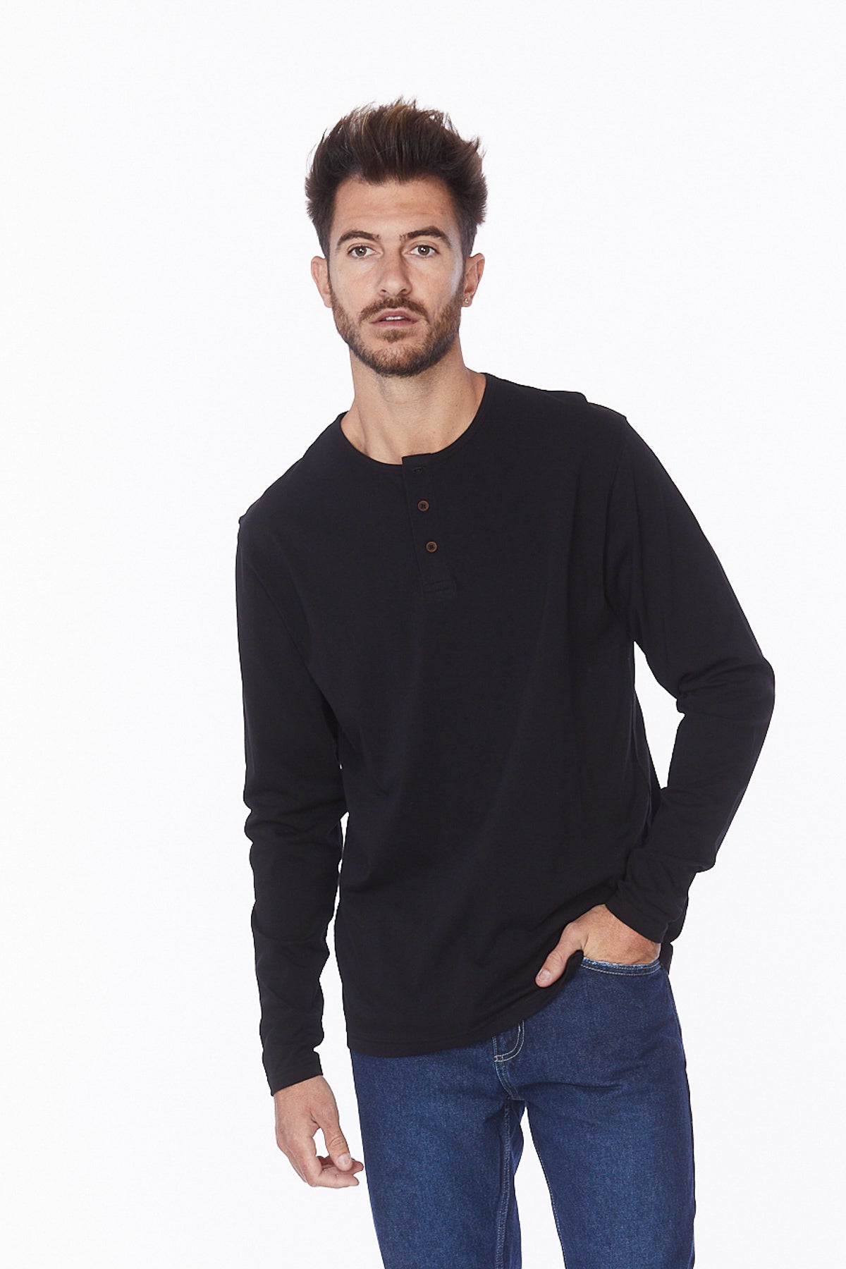 Henley Long Sleeves T-Shirt #Black
