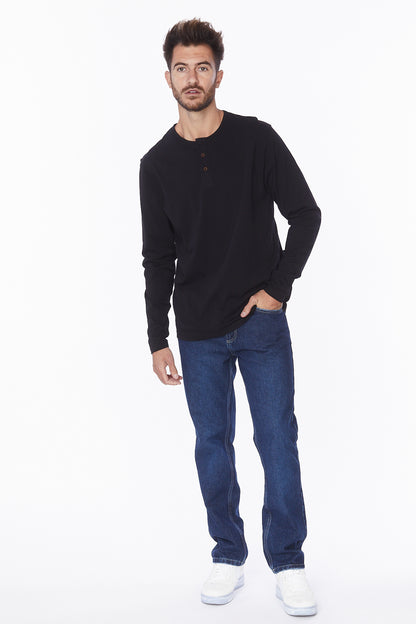 Henley Long Sleeves T-Shirt #Black