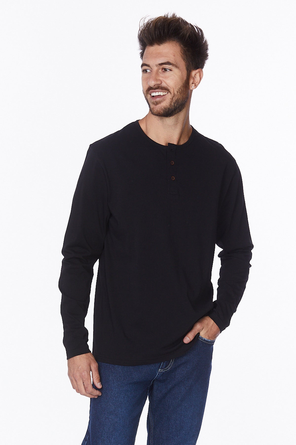 Henley Long Sleeves T-Shirt #Black