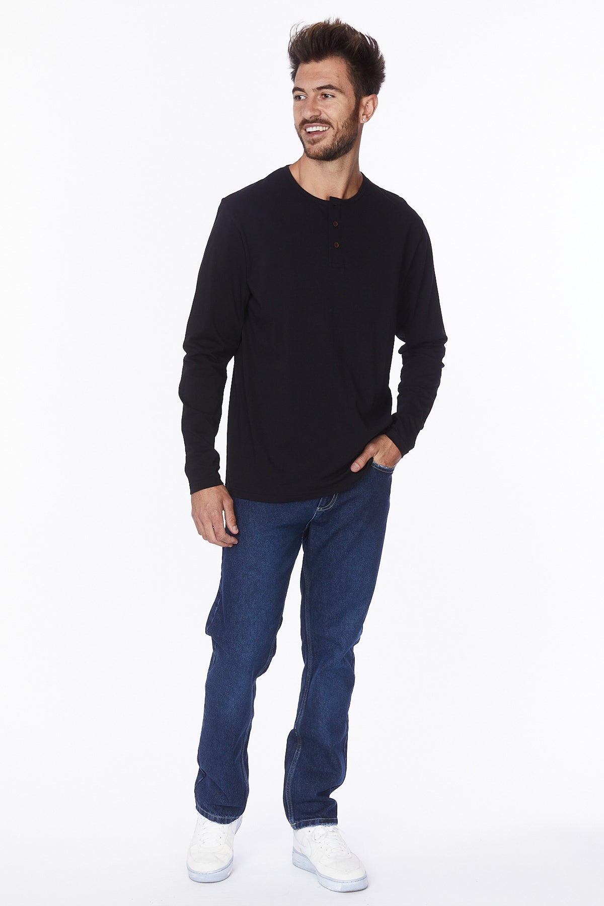 Henley Long Sleeves T-Shirt #Black
