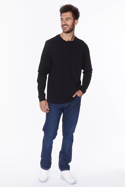 Henley Long Sleeves T-Shirt #Black