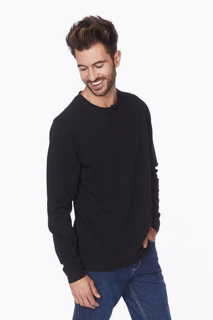 Henley Long Sleeves T-Shirt #Black