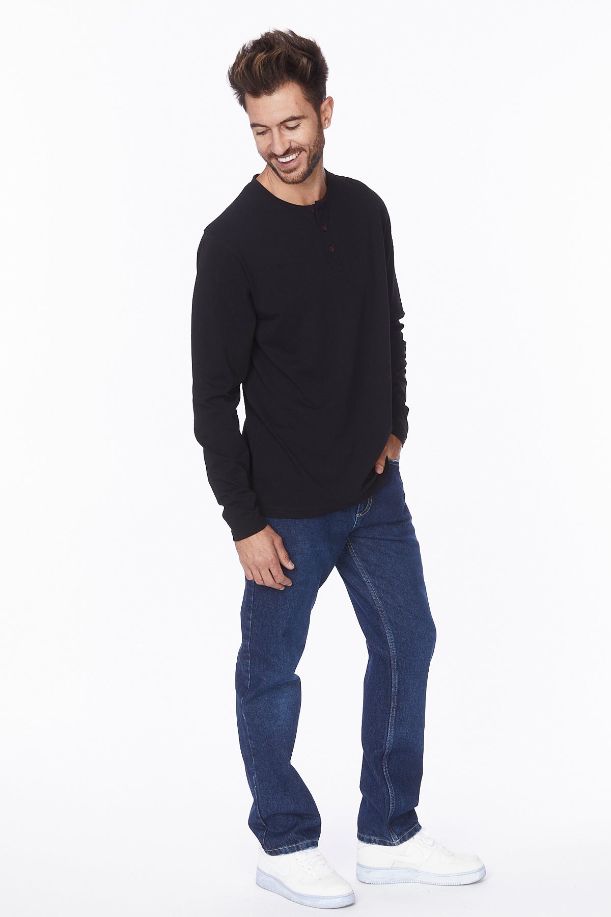 Henley Long Sleeves T-Shirt #Black