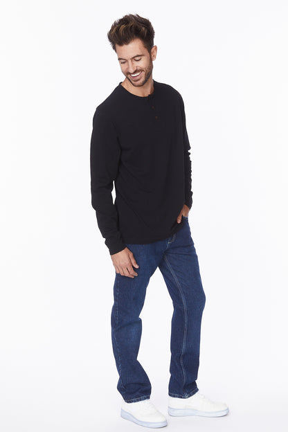Henley Long Sleeves T-Shirt #Black