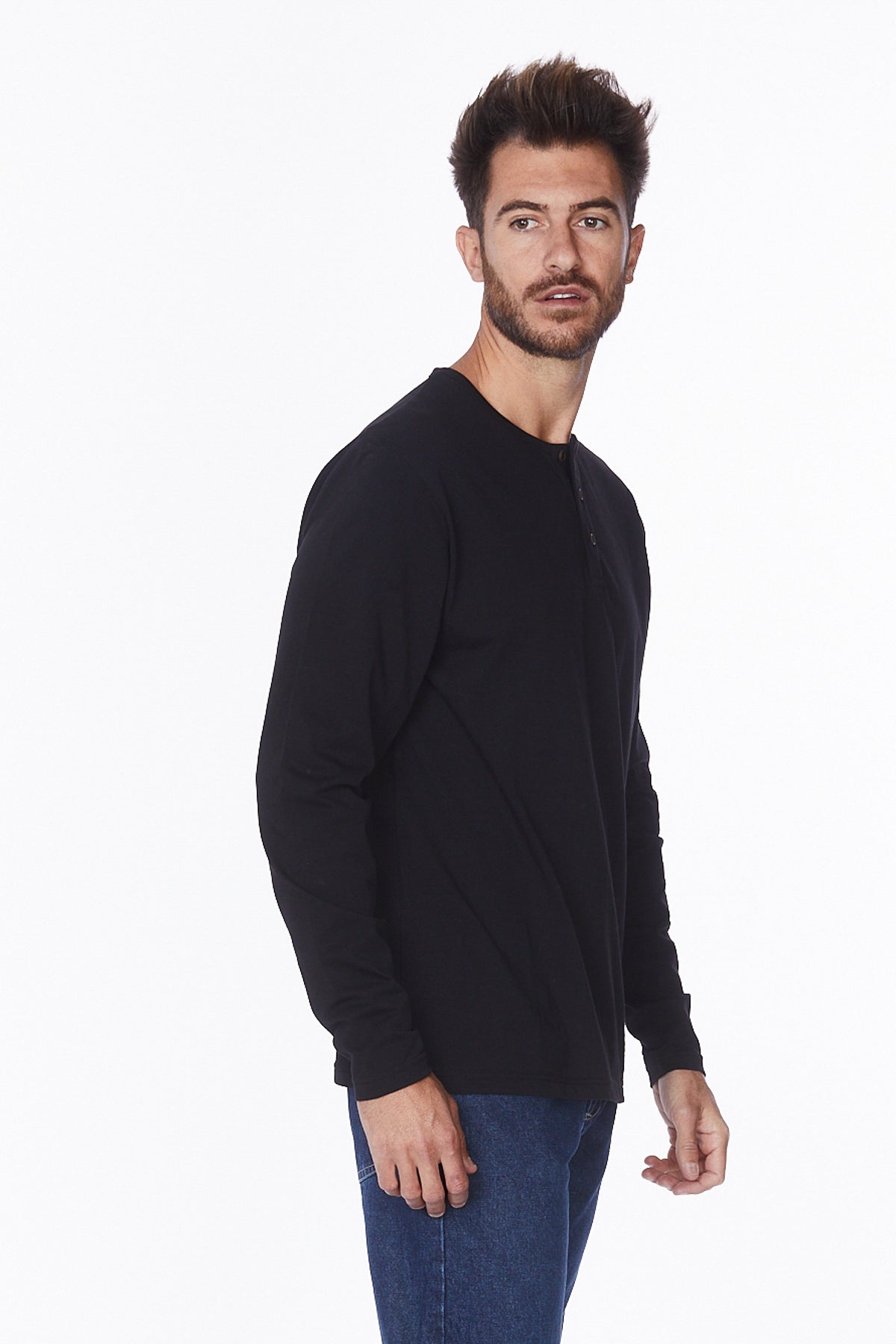 Henley Long Sleeves T-Shirt #Black
