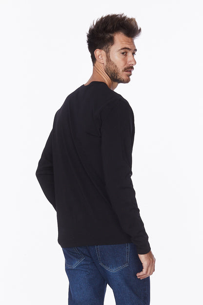 Henley Long Sleeves T-Shirt #Black