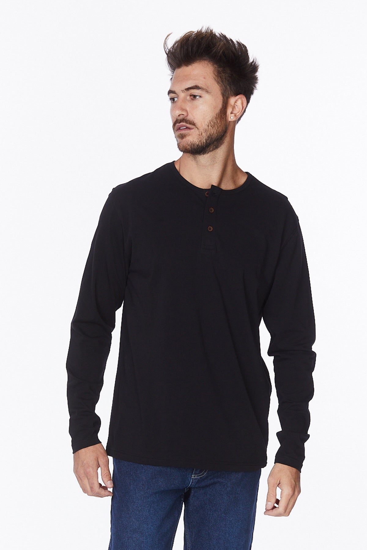 Henley Long Sleeves T-Shirt #Black