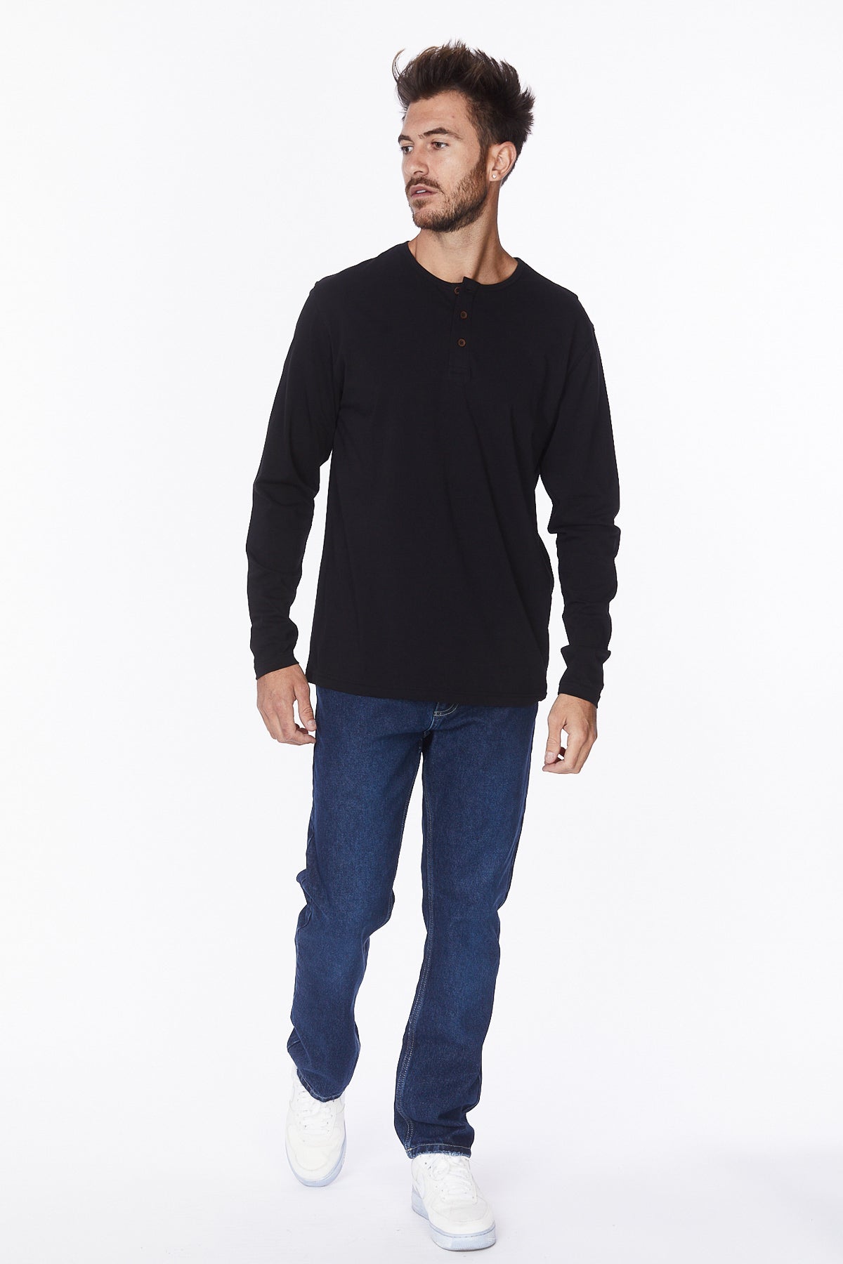 Henley Long Sleeves T-Shirt #Black