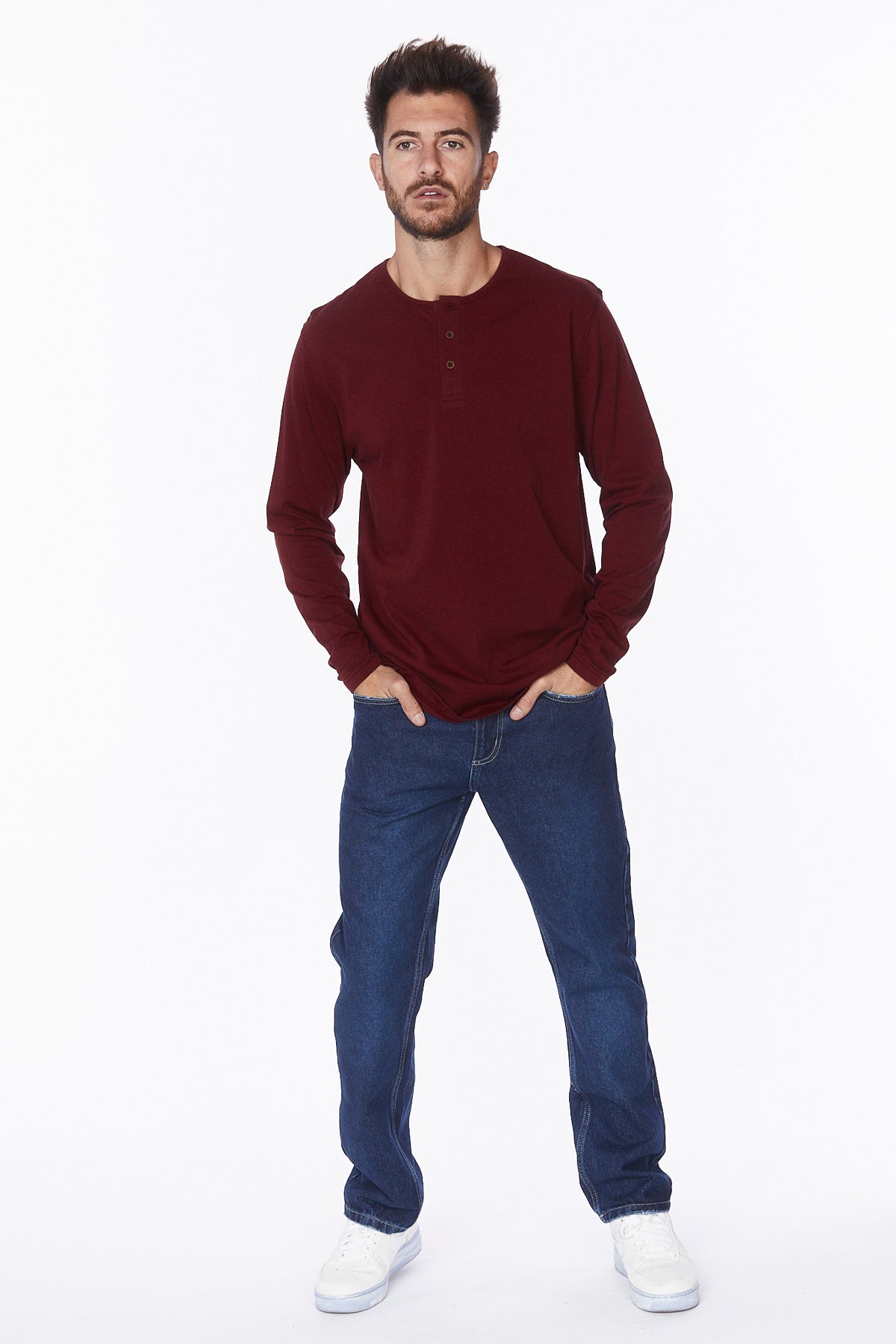 Henley Long Sleeves T-Shirt #Burgundy