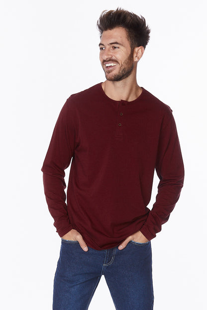 Henley Long Sleeves T-Shirt #Burgundy
