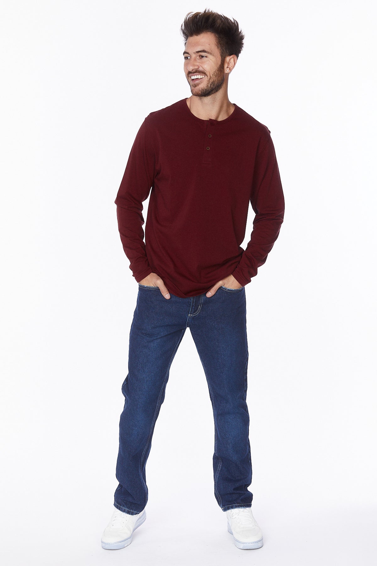 Henley Long Sleeves T-Shirt #Burgundy