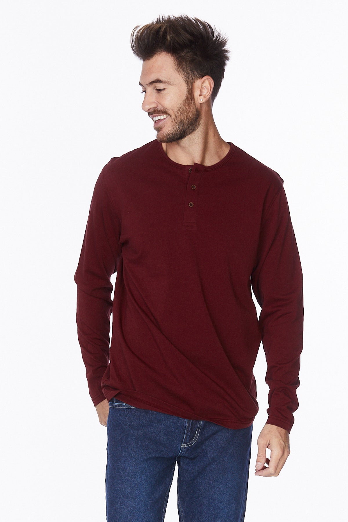 Henley Long Sleeves T-Shirt #Burgundy