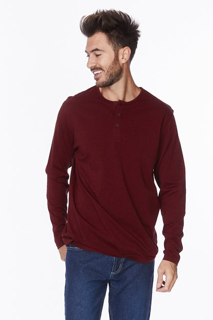 Henley Long Sleeves T-Shirt #Burgundy