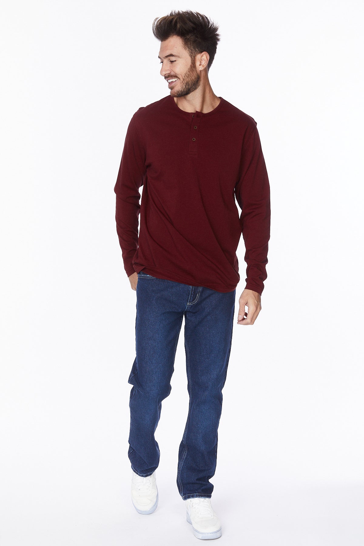 Henley Long Sleeves T-Shirt #Burgundy
