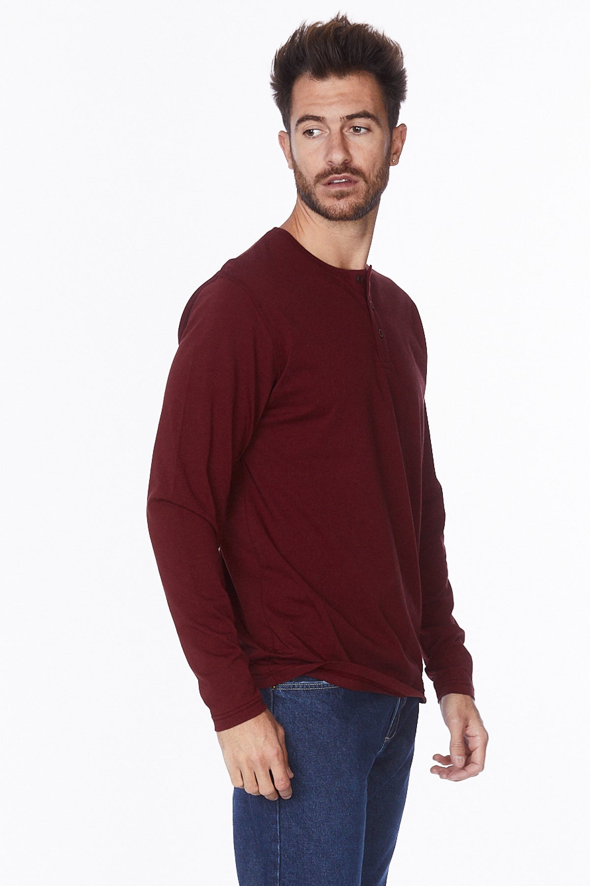 Henley Long Sleeves T-Shirt #Burgundy