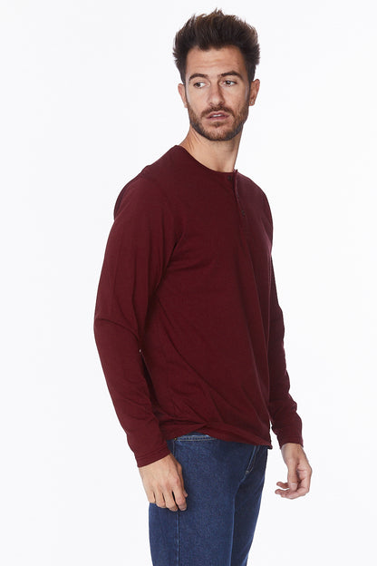 Henley Long Sleeves T-Shirt #Burgundy