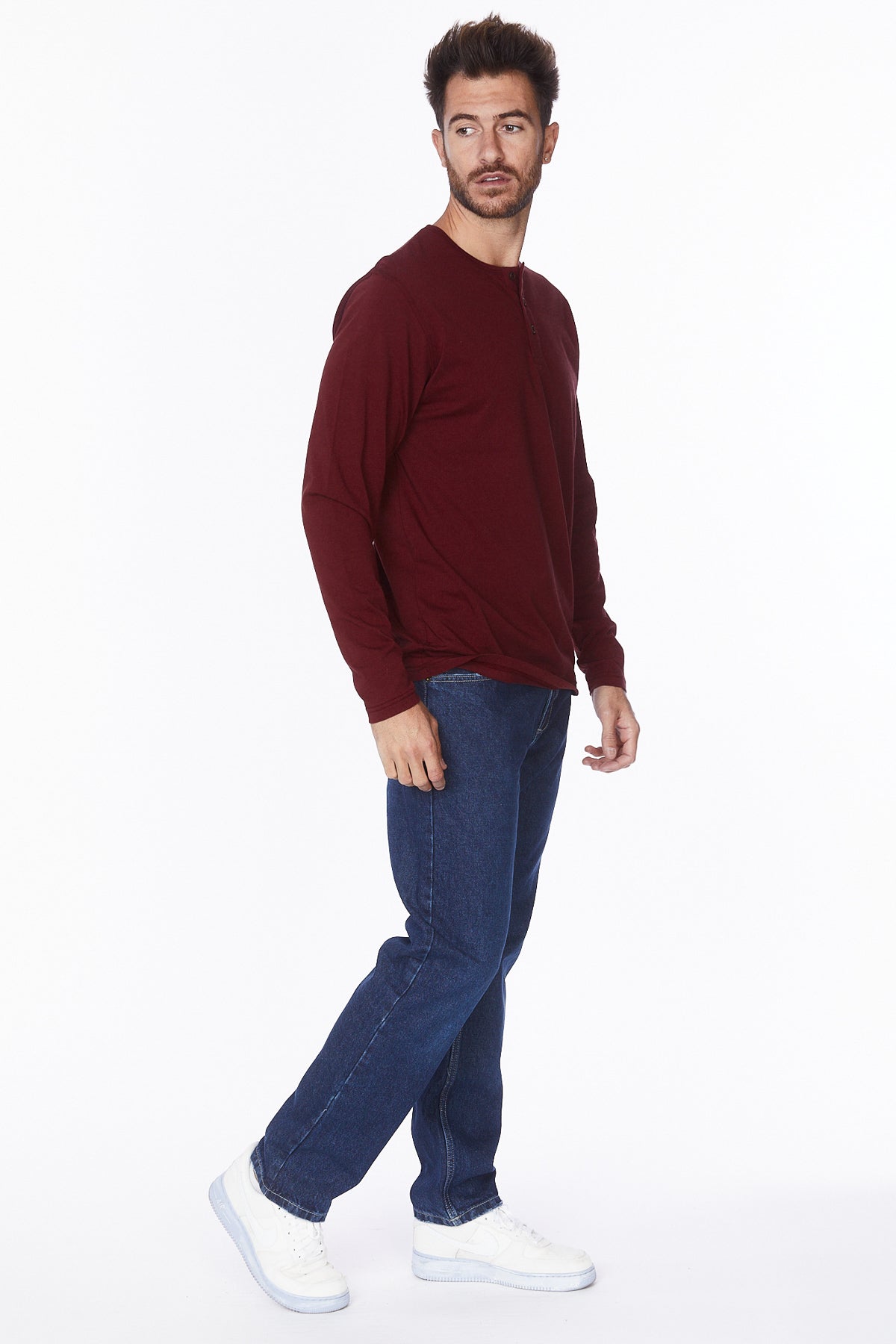 Henley Long Sleeves T-Shirt #Burgundy