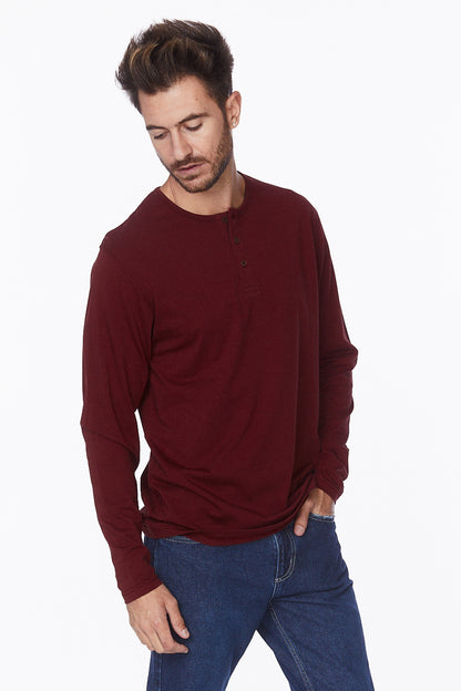 Henley Long Sleeves T-Shirt #Burgundy