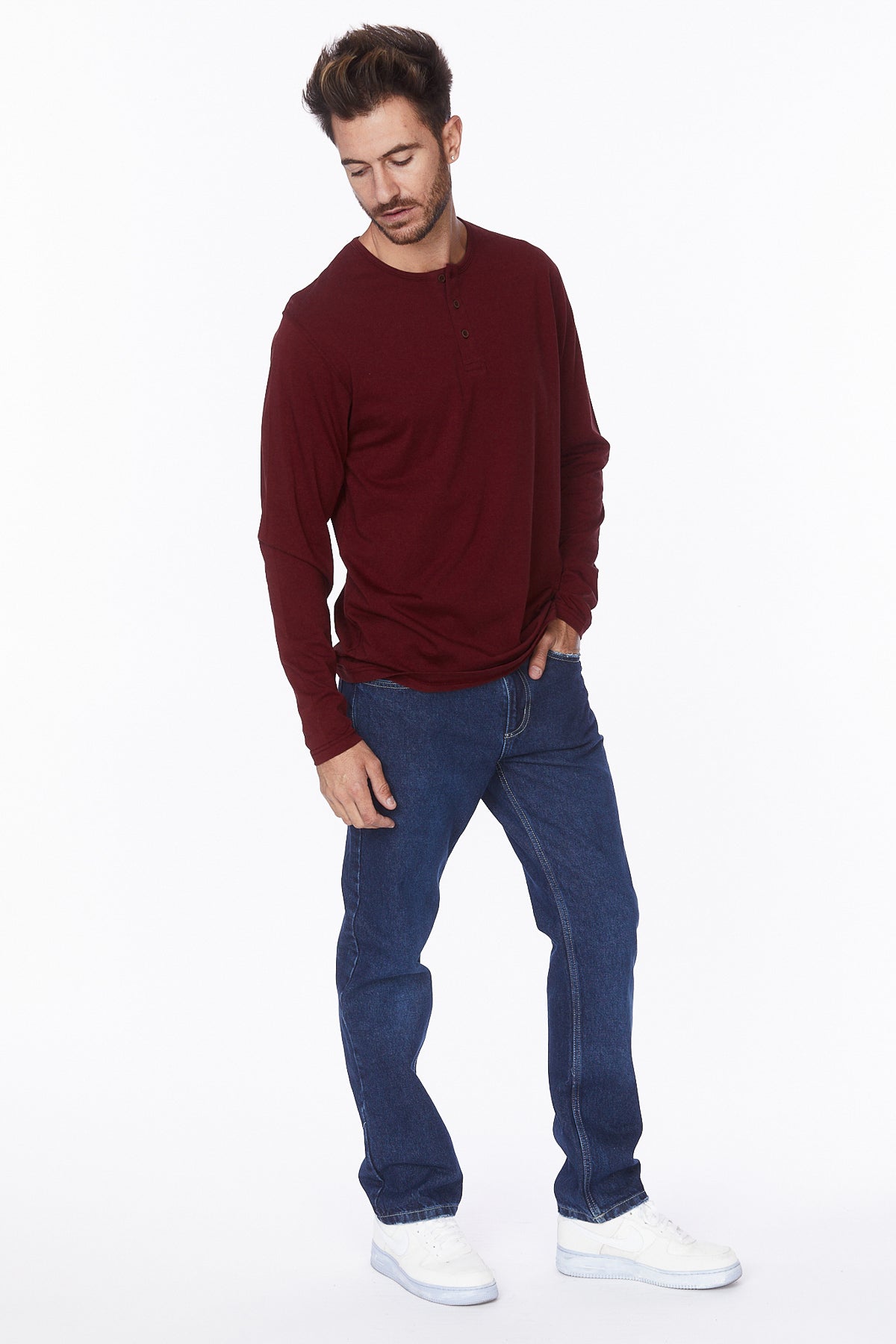Henley Long Sleeves T-Shirt #Burgundy