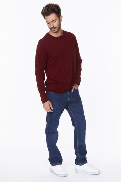 Henley Long Sleeves T-Shirt #Burgundy