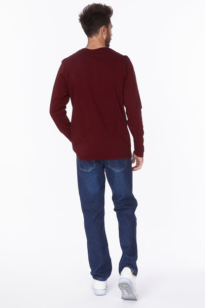 Henley Long Sleeves T-Shirt #Burgundy