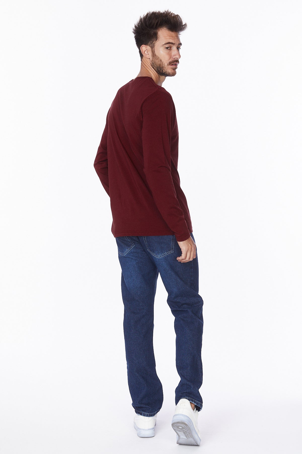 Henley Long Sleeves T-Shirt #Burgundy