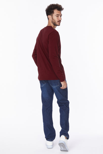 Henley Long Sleeves T-Shirt #Burgundy