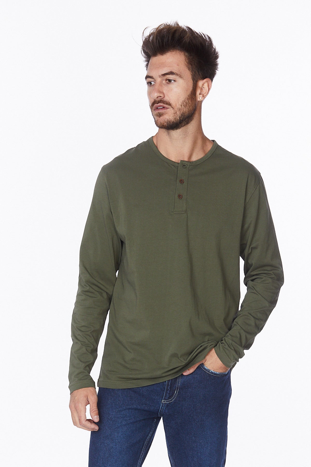 Henley Long Sleeves T-Shirt #Olive