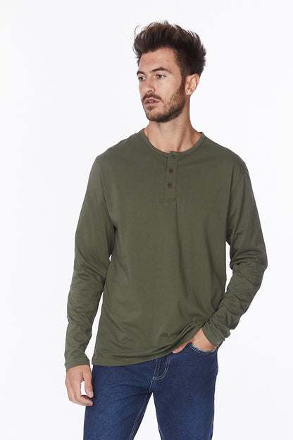 Henley Long Sleeves T-Shirt #Olive