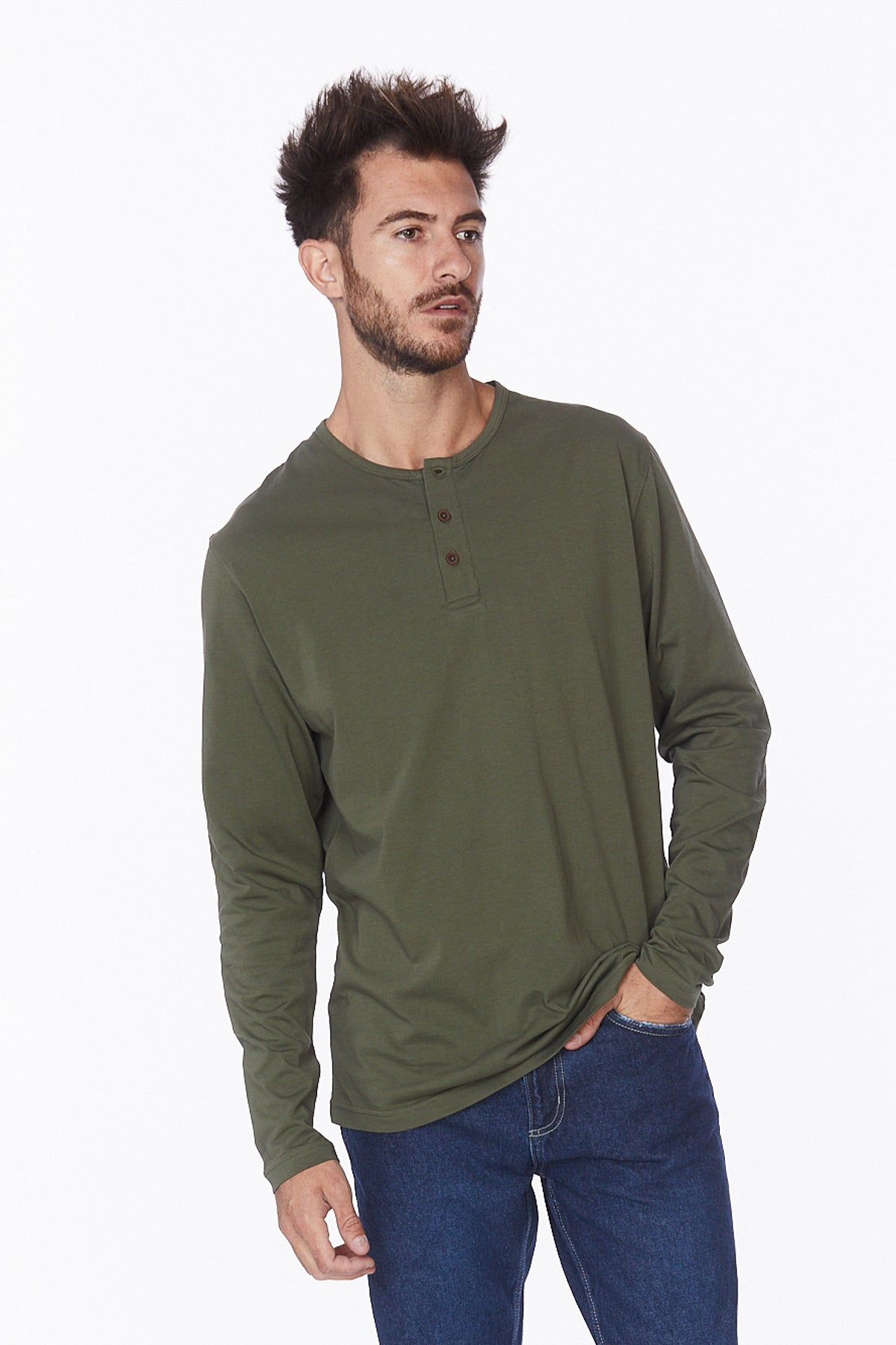 Henley Long Sleeves T-Shirt #Olive