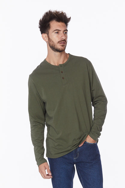 Henley Long Sleeves T-Shirt #Olive