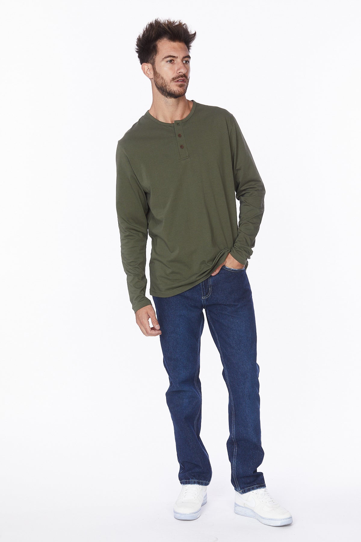 Henley Long Sleeves T-Shirt #Olive